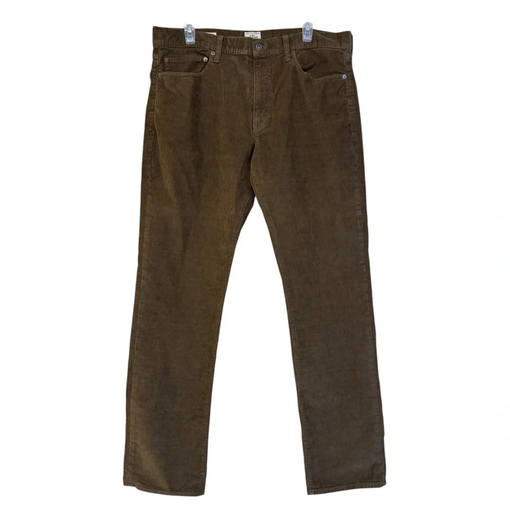 J.Crew Men’s Brown Corduroy Pants Straight Leg Stretch Zip Fly Size W35 L32